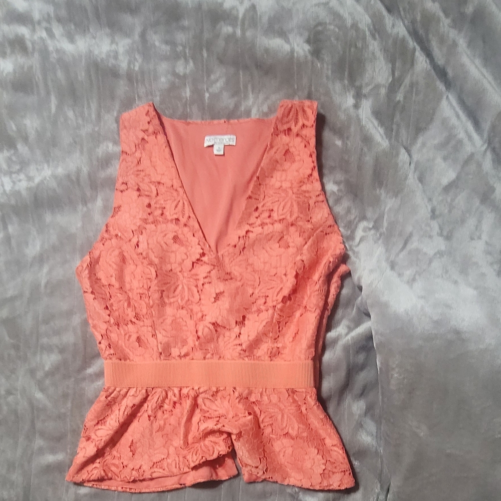 Chic Coral Lace Peplum Blouse